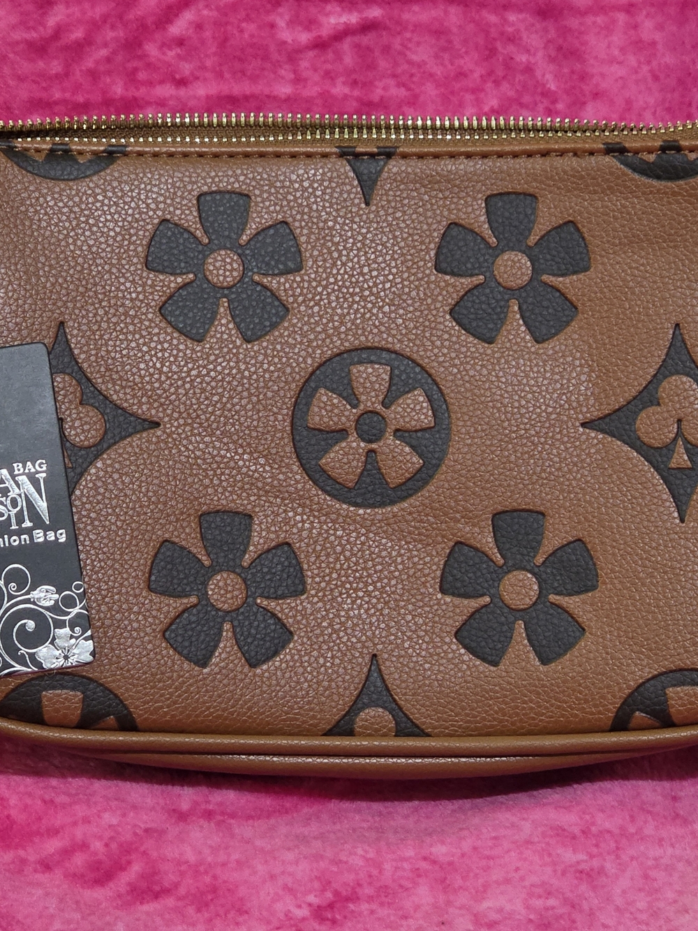 Brown Floral Embossed Women’s Zip-Top Bag
